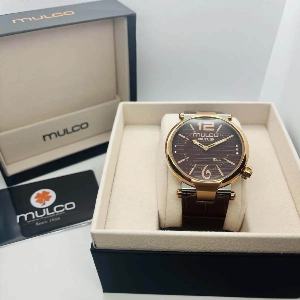 Couture Men`s Rose Gold 46mm Brown Leather Swiss Watch MW3-3183-033 by Mulco