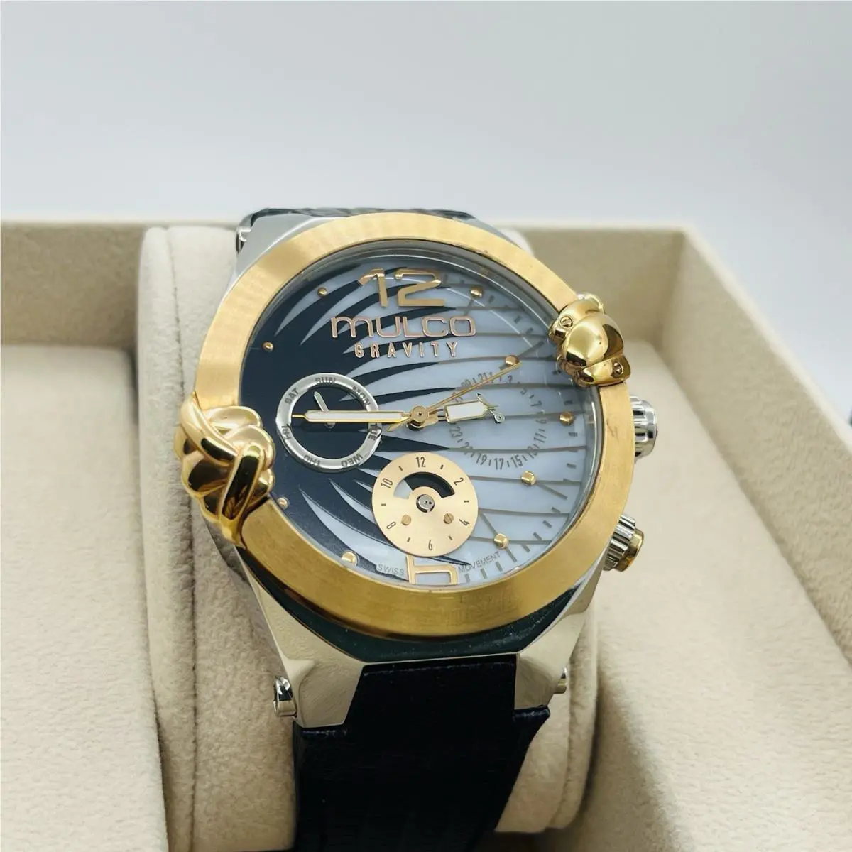 Gravity Mens Chronograph 45mm Two Tone Day/date Leather Watch MW5-3581-043 by Mulco