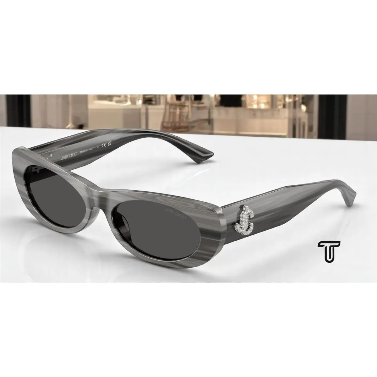 Jimmy Choo JC5038BU 506387 Striped Black Dark Grey 54 mm Women`s Sunglasses