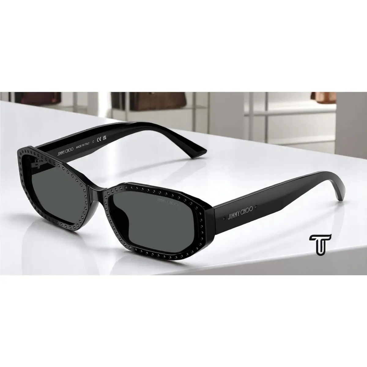 Jimmy Choo JC5021BU 501787 Black Crystal Jet Dark Grey 56 mm Women`s Sunglasses