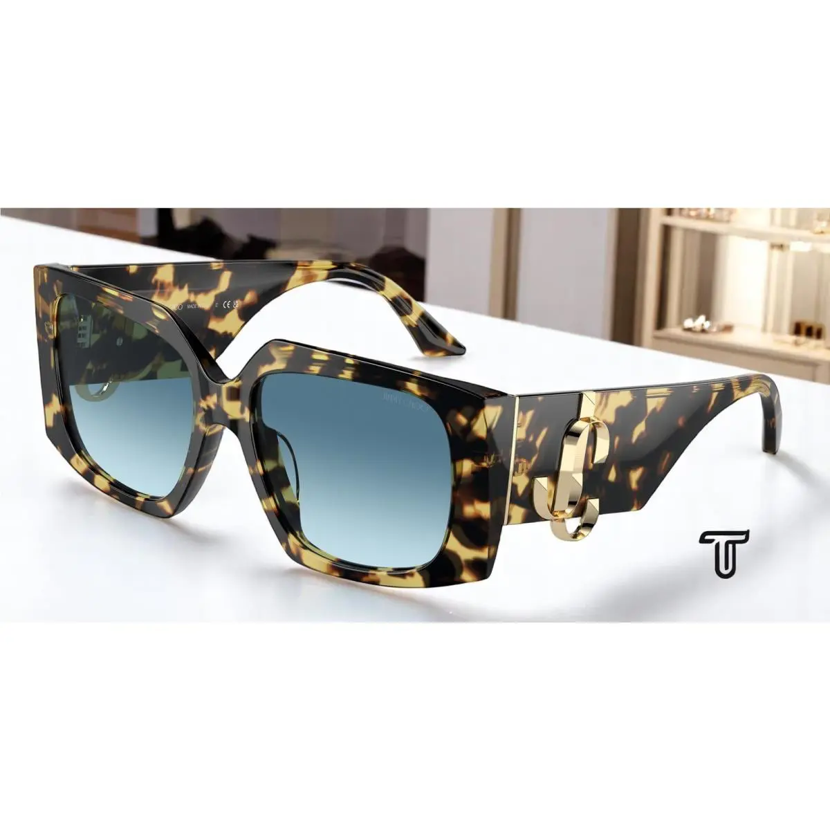 Jimmy Choo JC5006U 500419 Yellow Havana Gradient Blue 55 mm Women`s Sunglasses