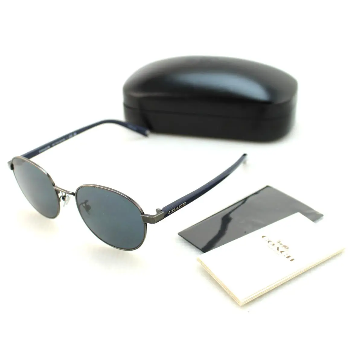 Coach Antique Gunmetal Round Raised Temple Logo 50MM Sunglasses Retail