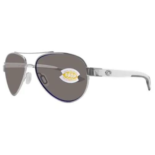 Costa Del Mar Loreto Shiny Palladium White Frame Gray 580 Plastic Polarized