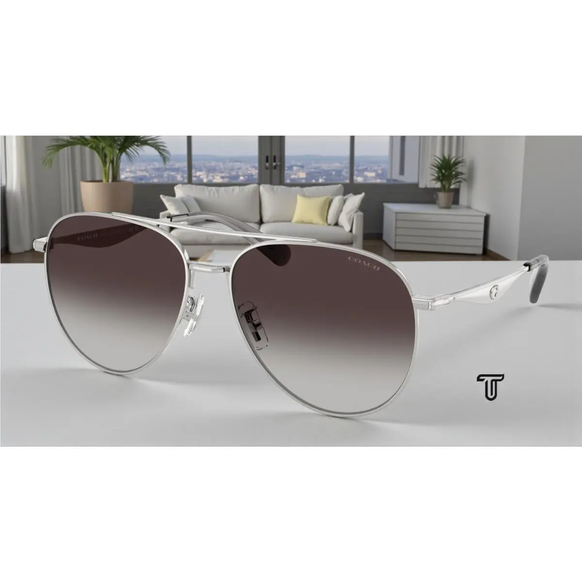 Coach HC7169 90013C Cw193 Shiny Silver Grey Gradient 57 mm Women`s Sunglasses