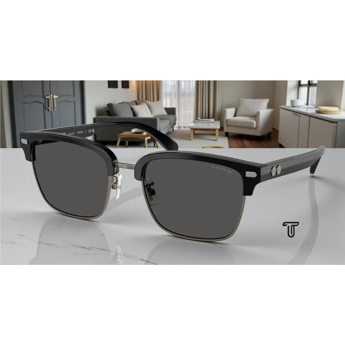 Coach HC8412 500287 Cw406 Gunmetal Black Grey Solid 56 mm Men`s Sunglasses