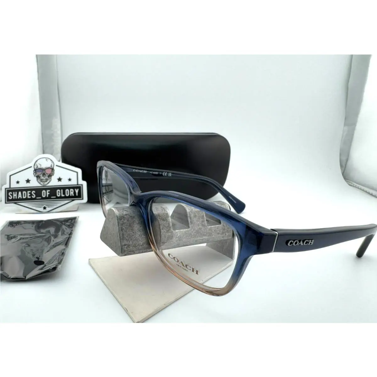 Coach HC 6089 5474 Blue Beige Glitter Gradient Eyeglasses Frame Women 51MM