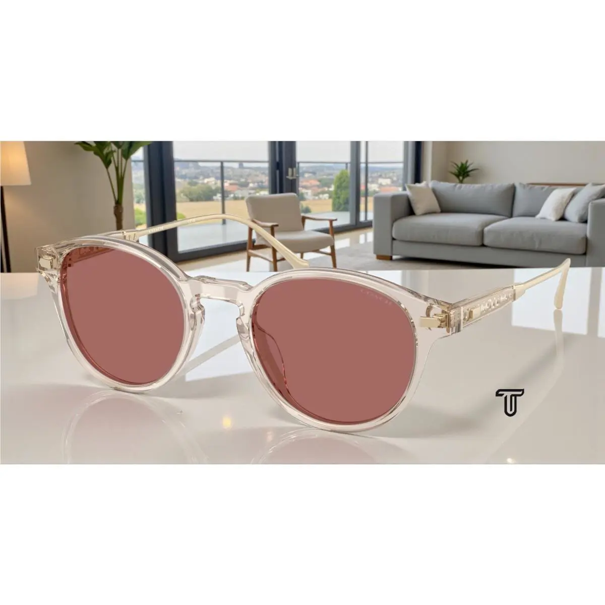 Coach HC8428U 58790H Cad83 Transparent Sand Wine Solid 50 mm Men`s Sunglasses