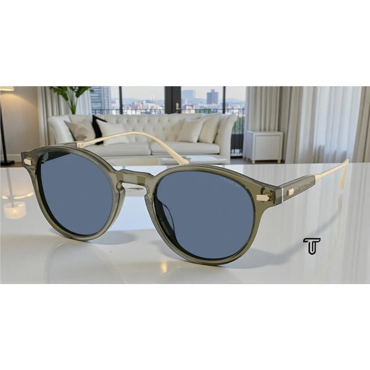 Coach HC8428U 584880 Cad83 Transparent Olive Blue Solid 50 mm Men`s Sunglasses