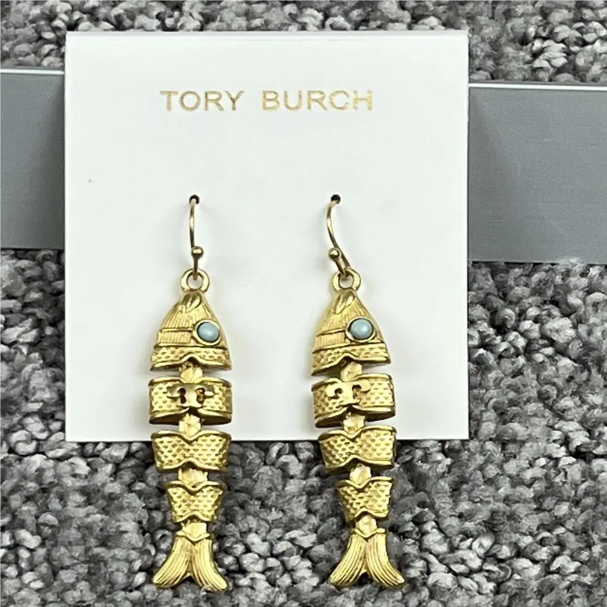 Tory Burch Delicate Fish Dangle Drop Earrings Gold Tone Women Sea Life Jewelry