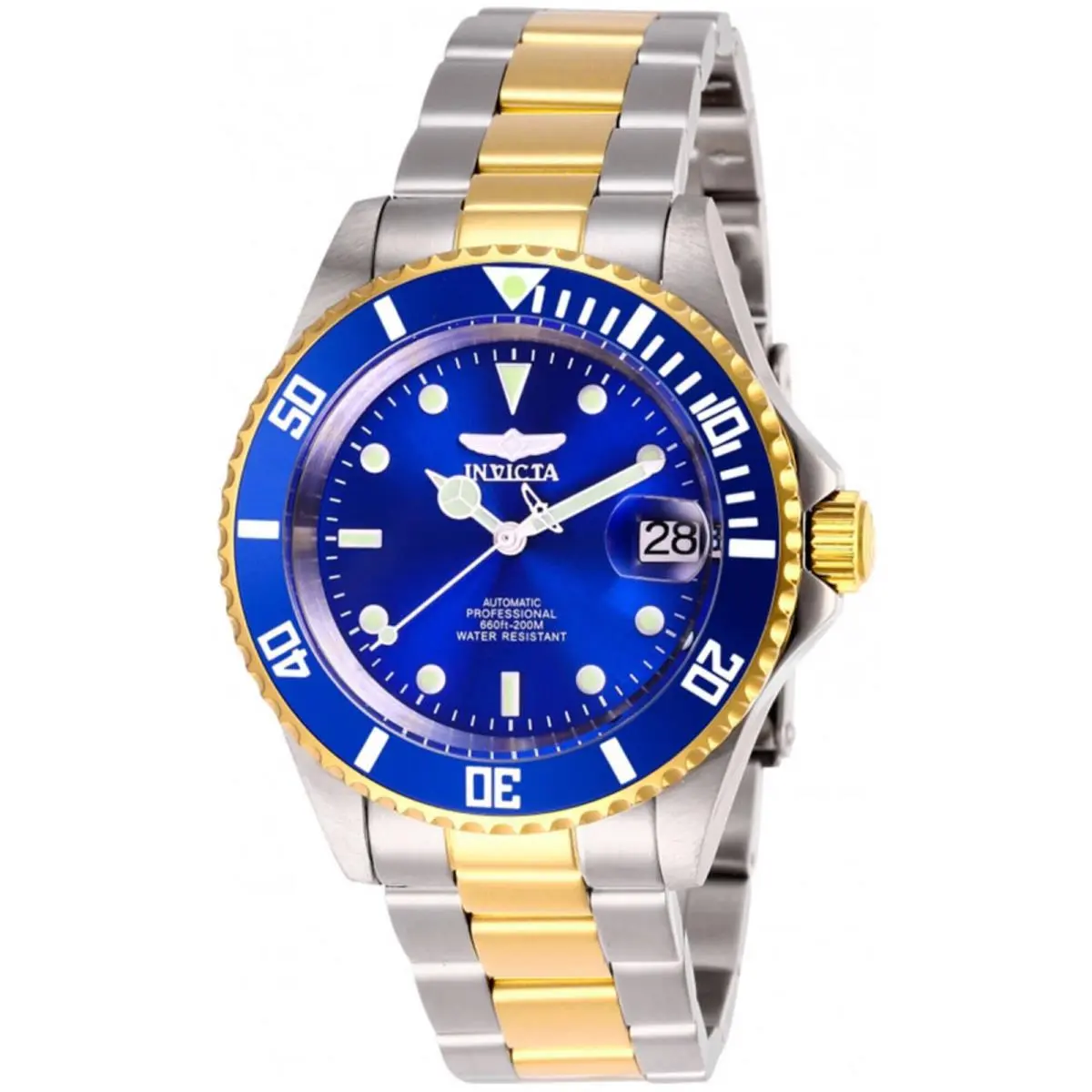 Invicta Men`s Watch Pro Diver Automatic Blue Dial Two Tone Steel Bracelet 28662