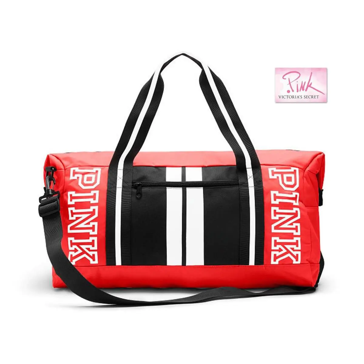 Victoria`s Secret Pink Duffle Gym Bag Neon Orange Coral Pink/black/white