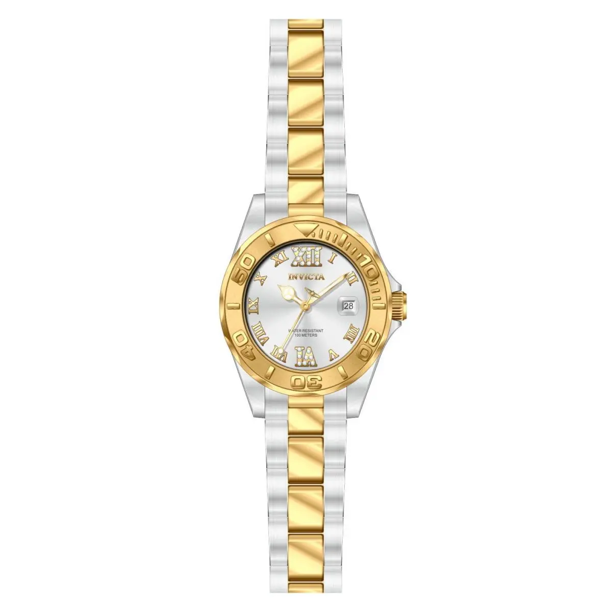 Watch Invicta 12852 Pro Diver Lady 38mm Stainless Steel - Dial: Steel, Gold, Band: Gold, Steel