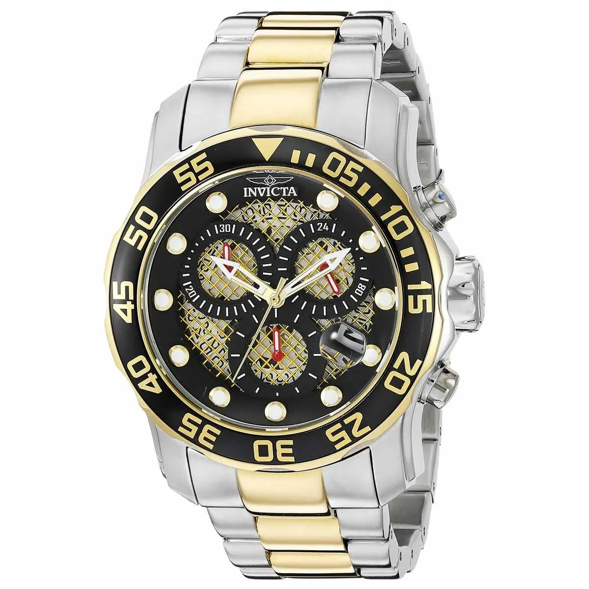 Invicta Men`s Watch Pro Diver Chrono Black and Gold Tone Dial Bracelet 19839