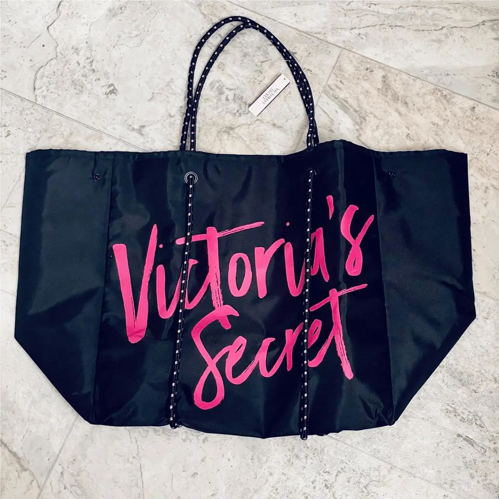 Victoria’s Secret Angel Tote Black Pink Convertible Rope Weekender Tote Bag