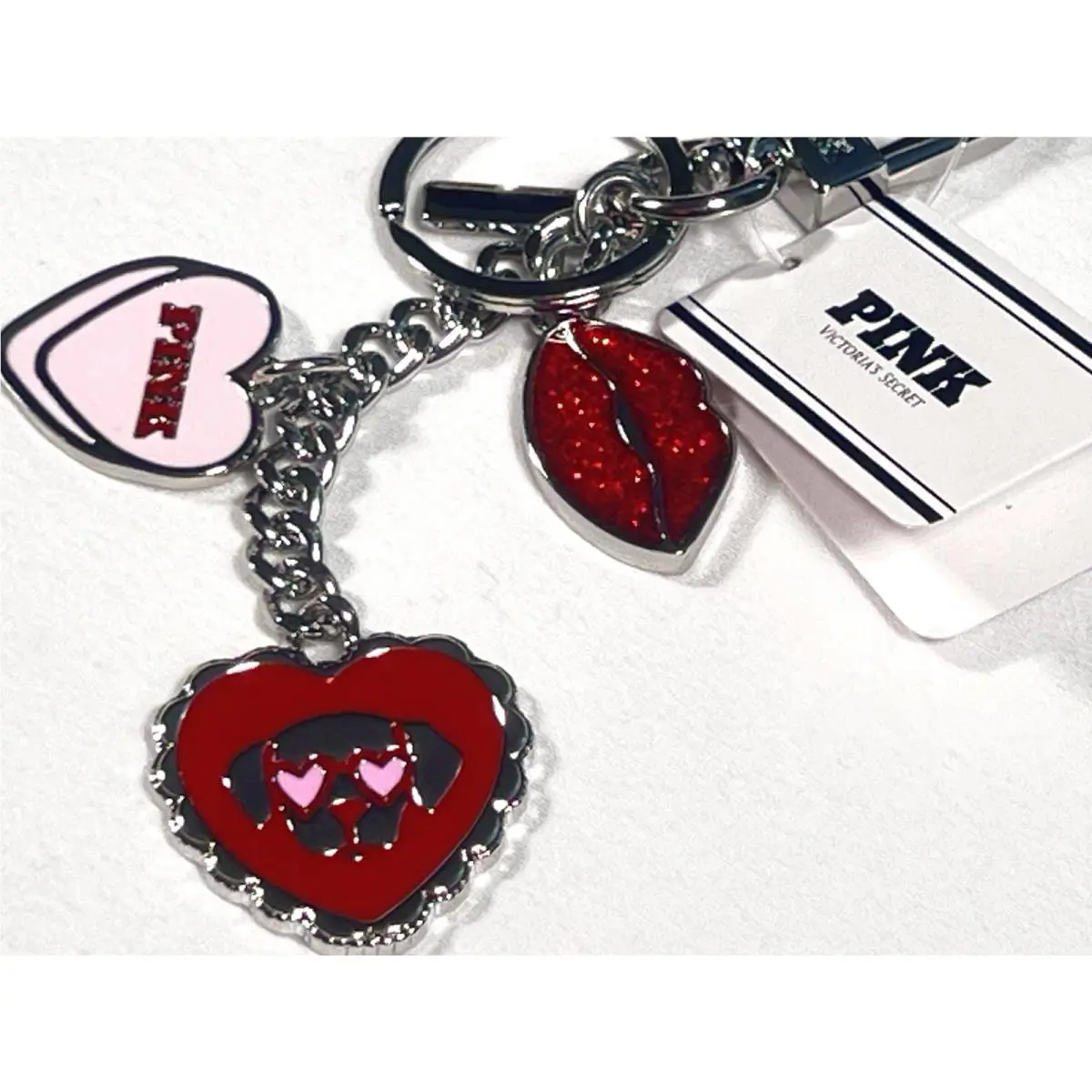 Victoria`s Secret Heart Pup Purse Bag Charm Keychain Valentine’s Day