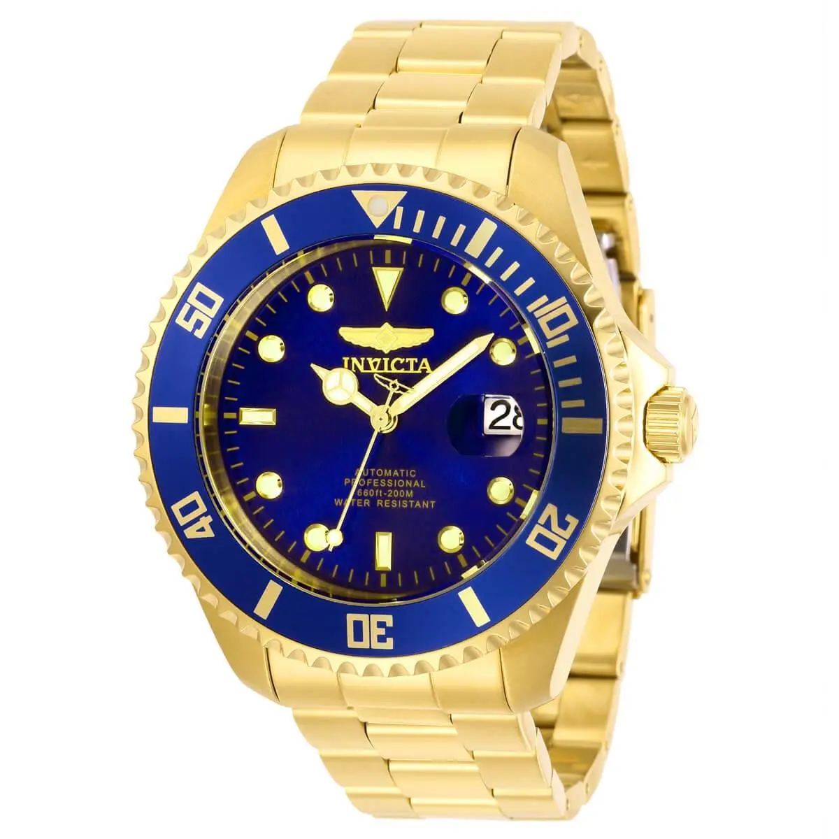 Men`s Watch Pro Diver Automatic Blue Bezel Yellow Gold Bracelet 28949 by Invicta