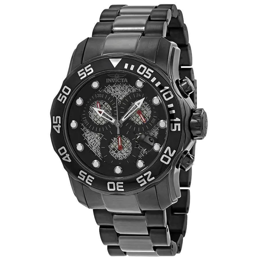 Invicta Men`s Watch Pro Diver Chronograph Black Stainless Steel Bracelet 19838