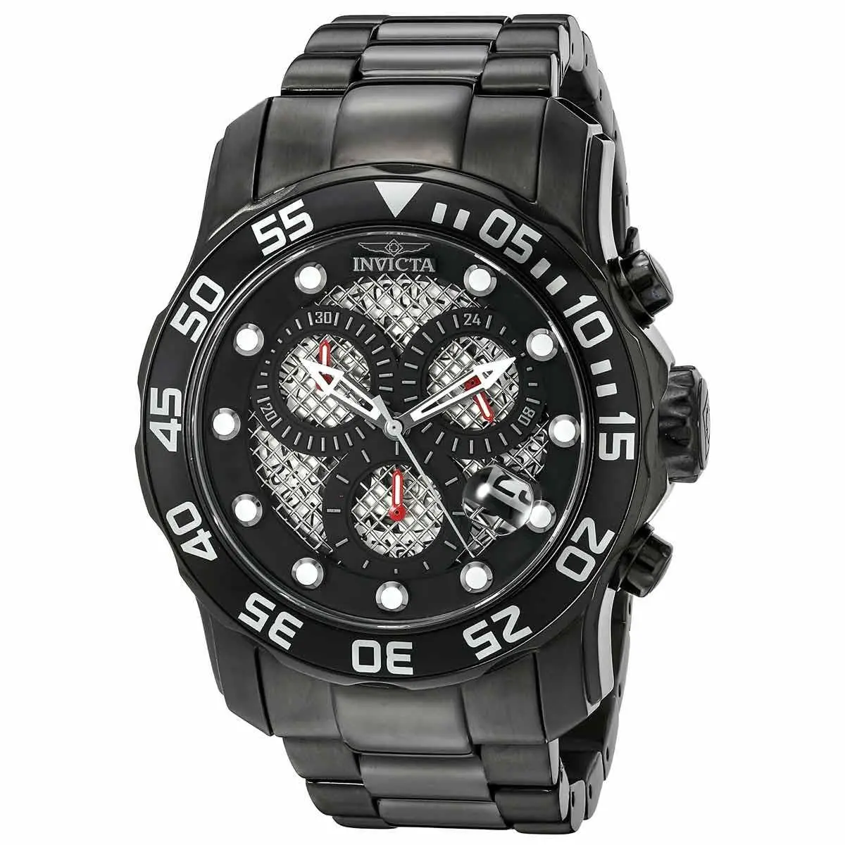 Invicta Men`s Watch Pro Diver Chronograph Black Stainless Steel Bracelet 19838