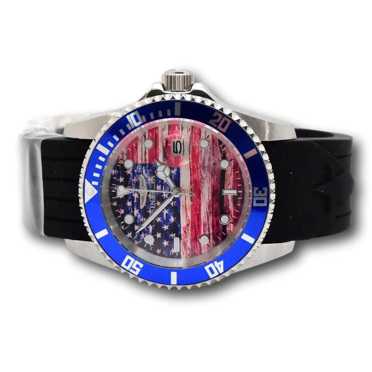 Invicta Pro Diver Men`s Watch 42mm Black Silicone Band US Flag Dial Model 45871