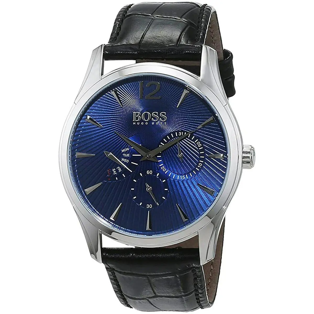 Hugo Boss 1513489 Black Leather Strap Multi-function Blue Dial Commander Watch