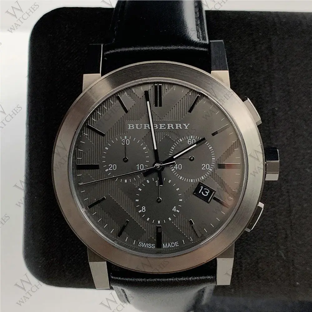 Burberry BU9364 The City Dark Grey Dial Leather Chronograph Quartz Men`s Watch