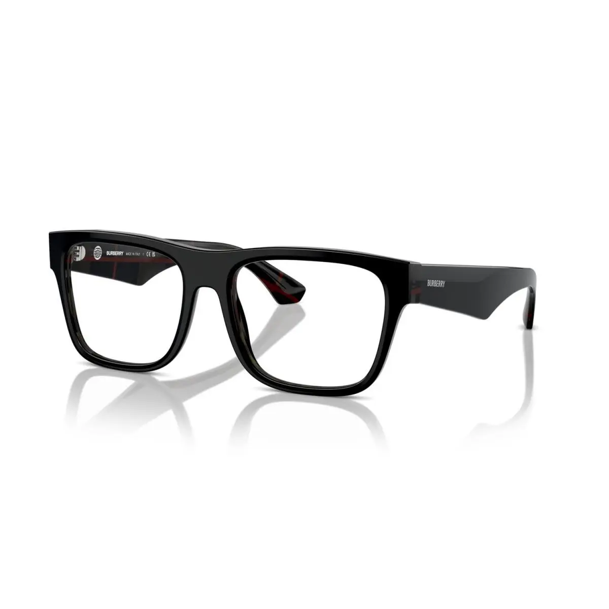 Burberry BE2411 4121 Eyeglasses 53mm Black On Vintage Check / Clear Demo Lens