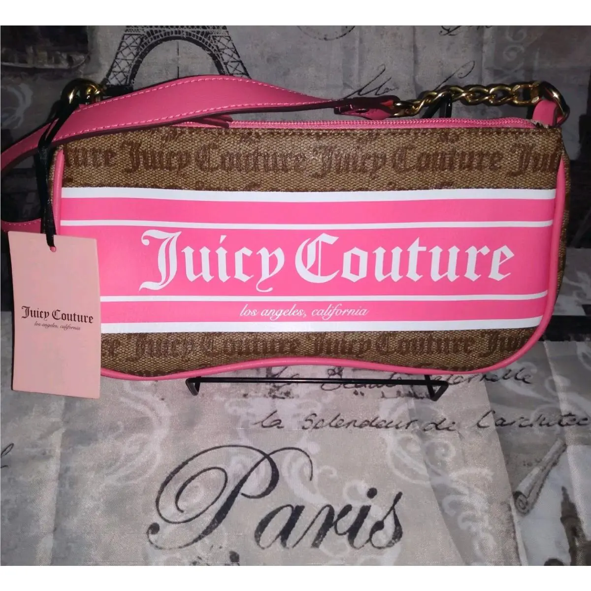 Juicy Couture Fashionista Shoulder Bag Chestnut Chino Hot Pink Gold Cha