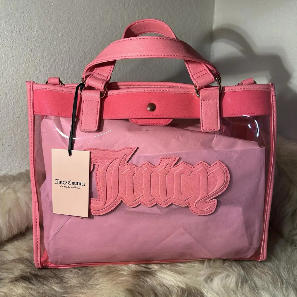 Juicy Couture Gelato Clear Square Tote Crossbody - Pink Lemonade