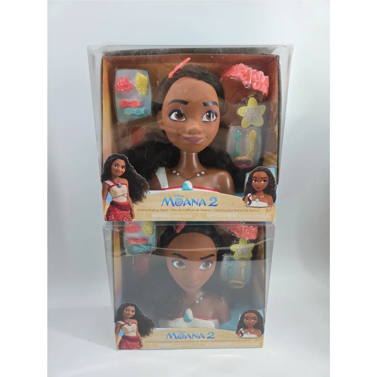 Lot Of 2 Disney Princess Moana 2 Styling Heads Play Set 14 Pieces