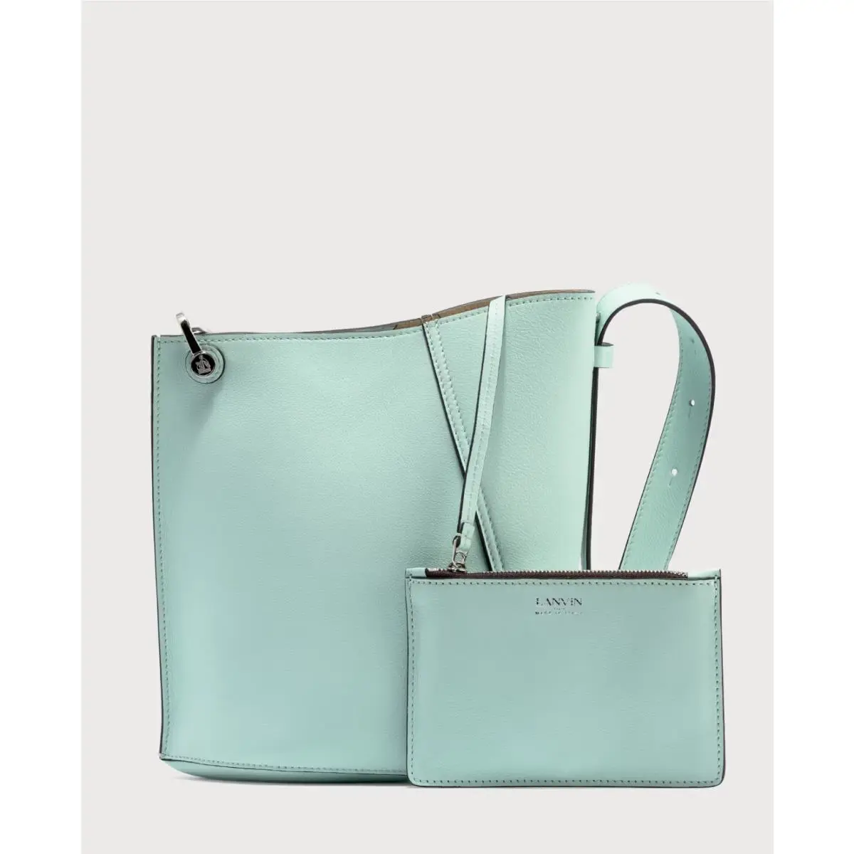 Lanvin Paris Hook Bag Light Blue Calfskin Leather with Pouch