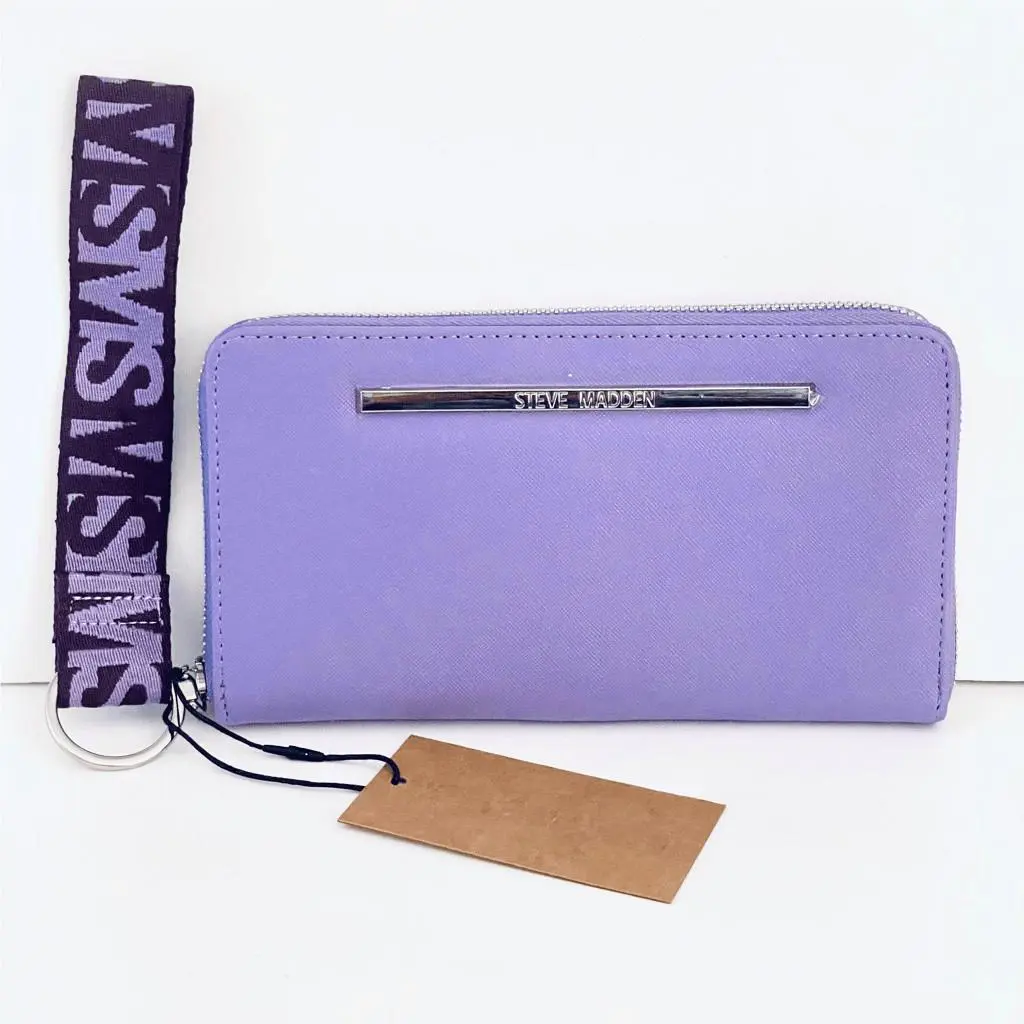 Steve Madden Bzip-cnw Purple/silver Zip Around Wallet Guitar Wristlet Strap