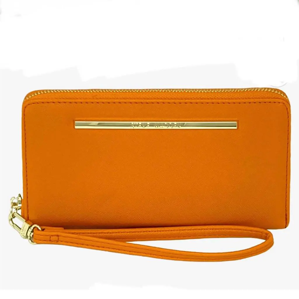 Gorgeous Steve Madden Bzippy Orange Gold Zip All Around Wallet Wristlet