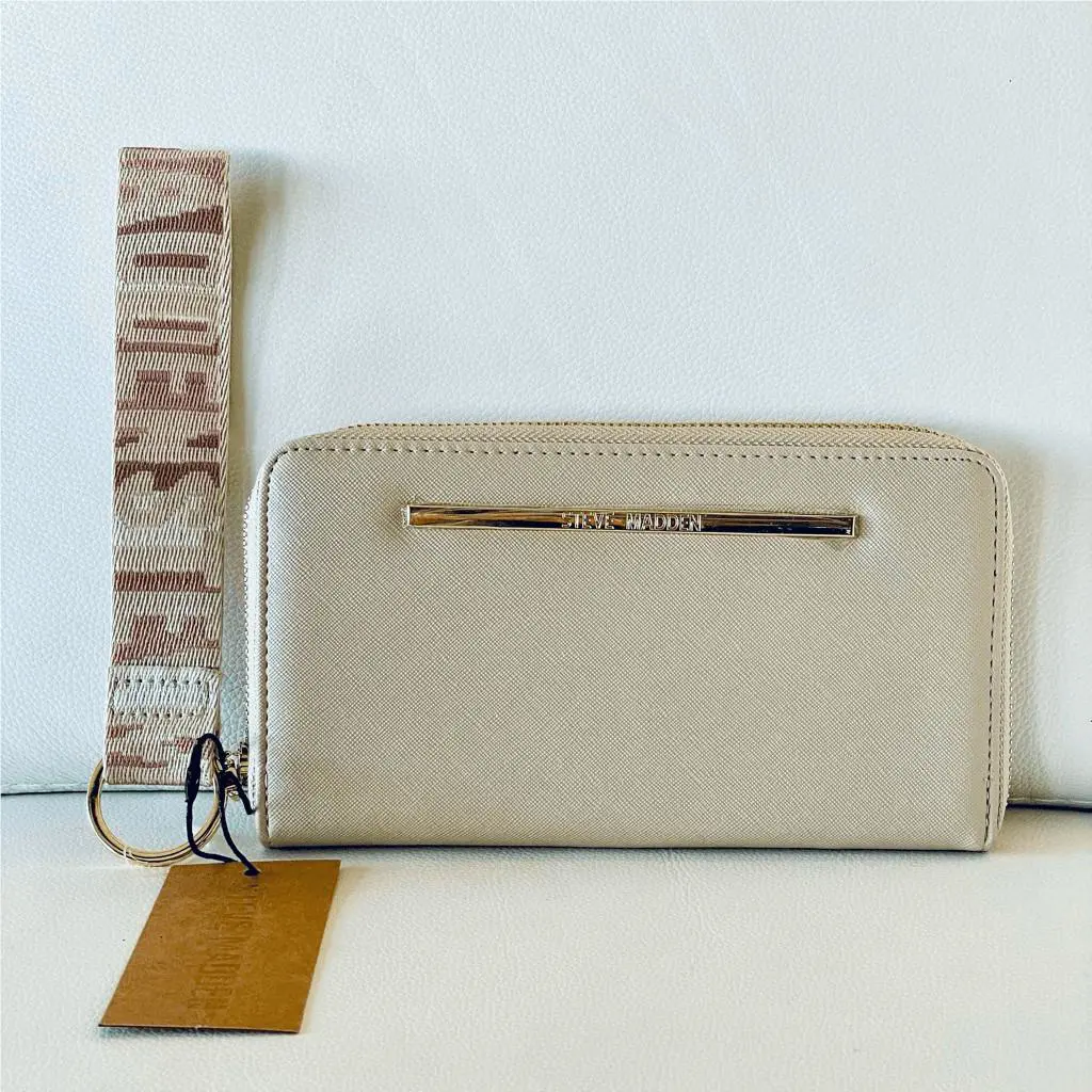 Steve Madden Bzipweb Beige/gold Zip All Around Wallet Colors Guitar Wristlet
