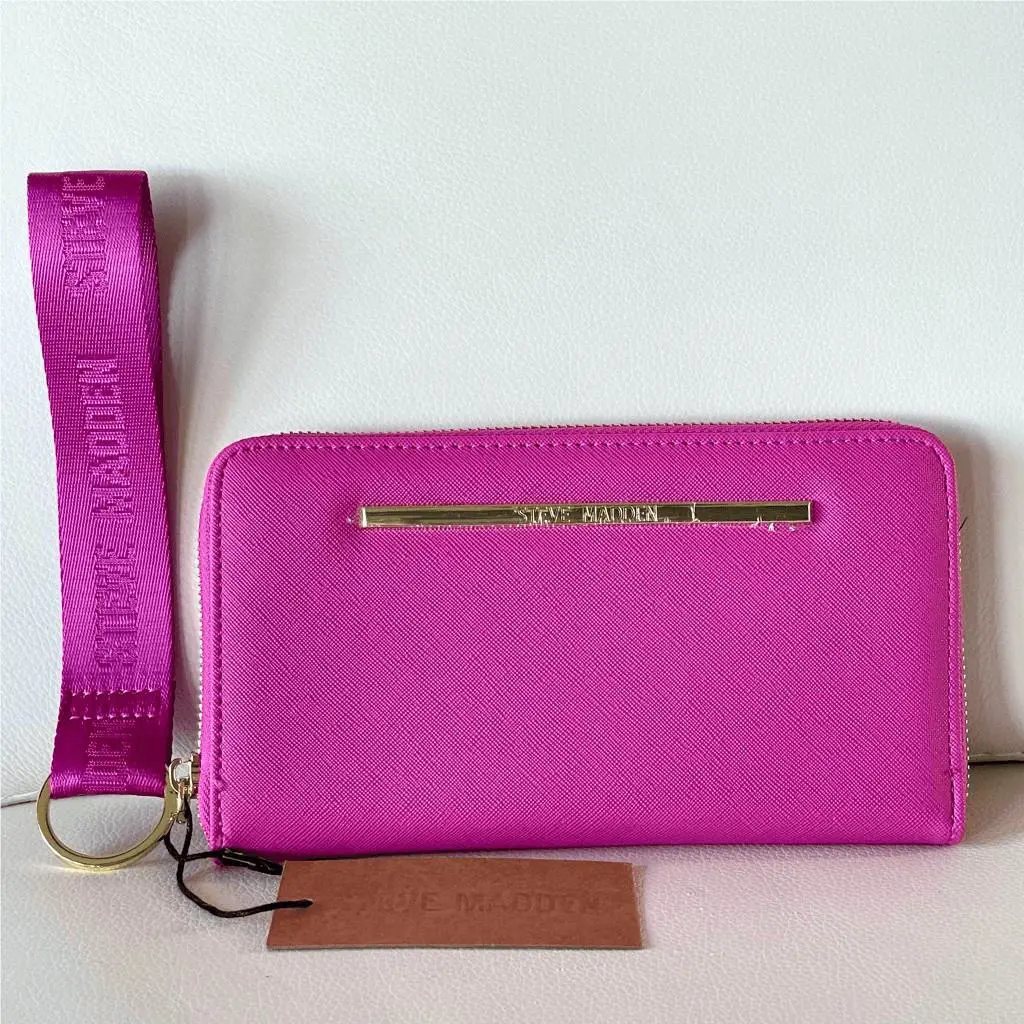 Steve Madden Bzipweb Hot Pink/gold Zip Around Wallet Colors Guitar Wristlet