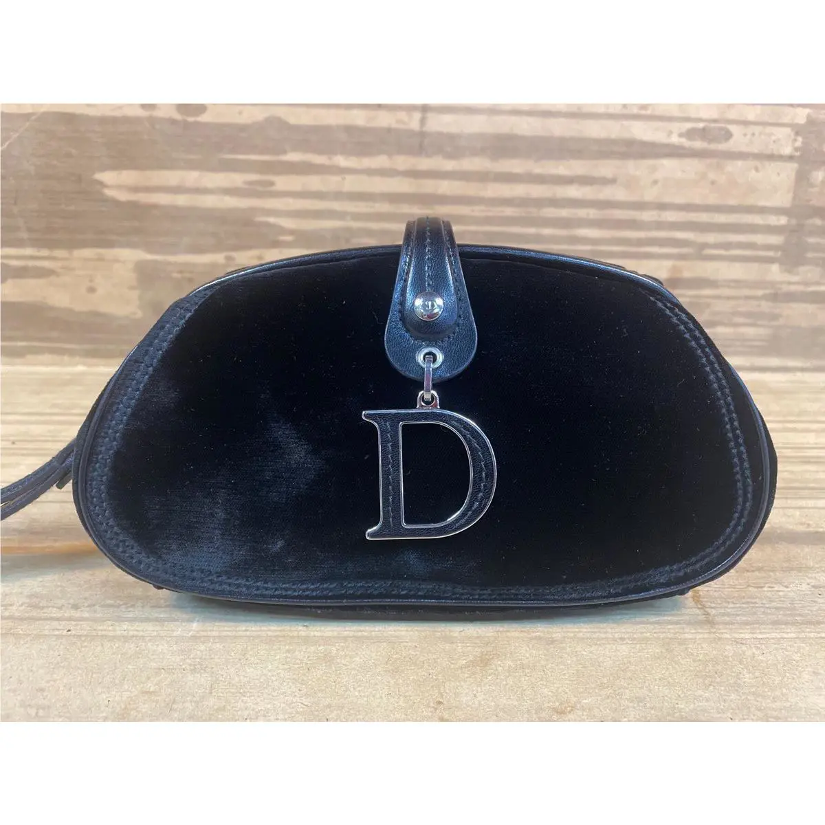 Christian Dior Mini Saddle Black Leather Pouch Wristlet 163084-8
