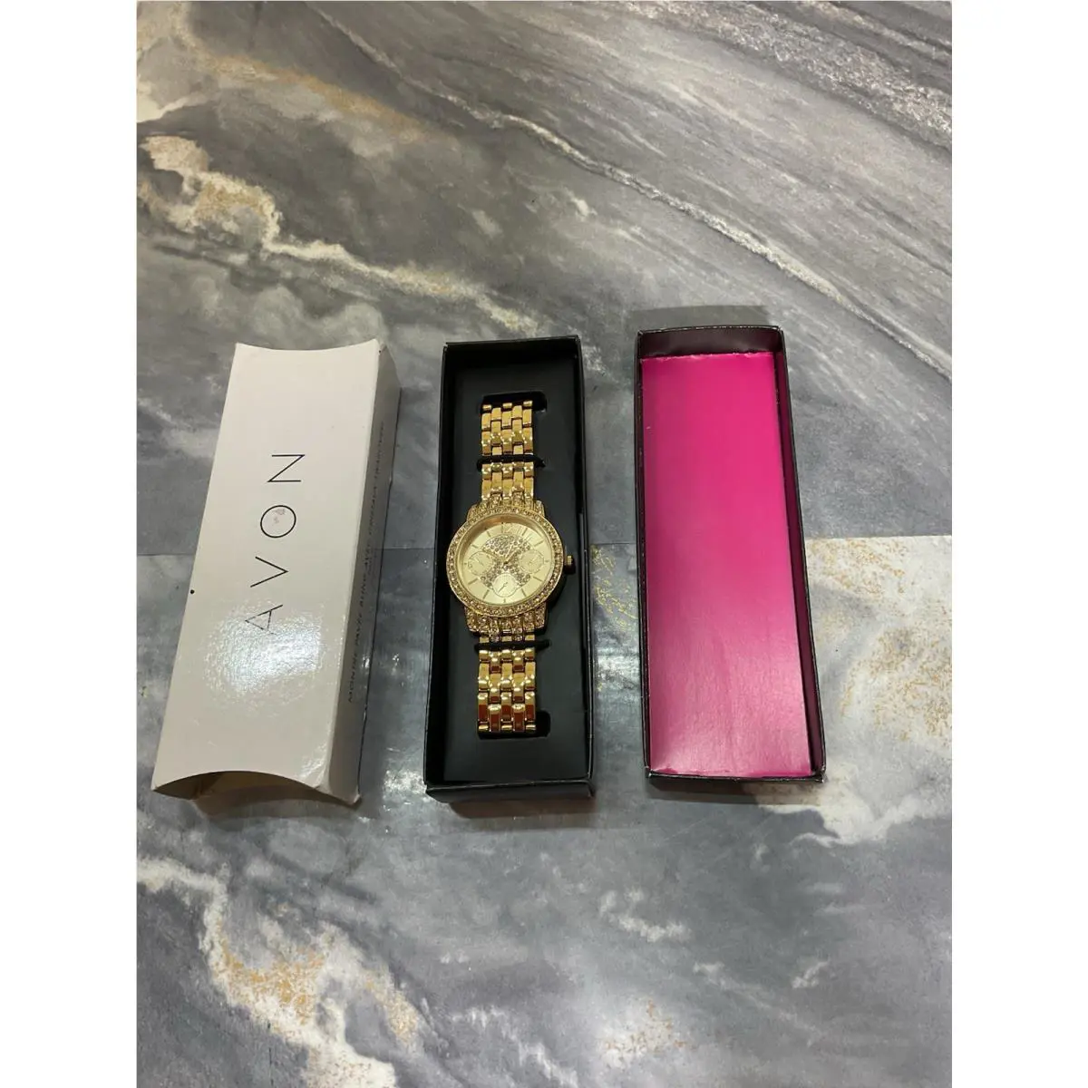 Swarovski Crystals Bling Pave Watch Gold Tone Avon