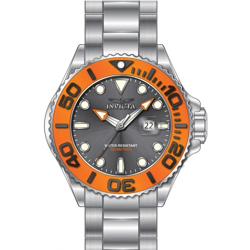 52mm Invicta Grand Diver Orange Bezel Gunmetal Dial Silver Bracelet 49151