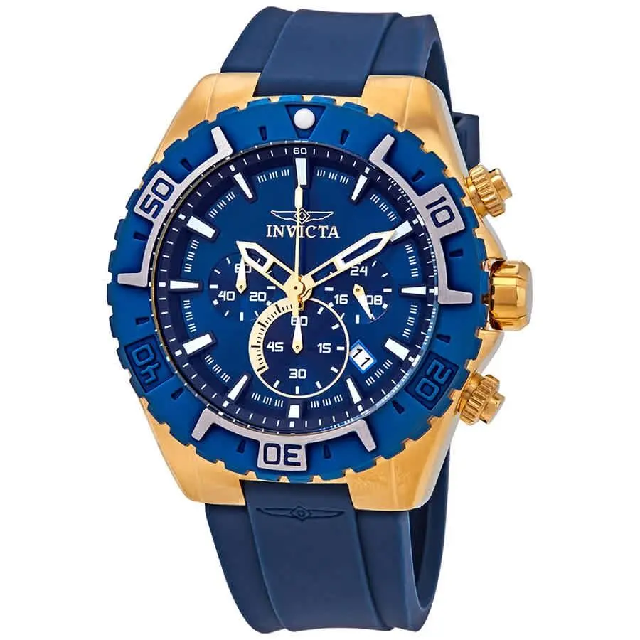 Invicta Aviator Chronograph Blue Dial Men`s Watch 22525 - Dial: Blue, Band: Blue, Bezel: Gold-plated