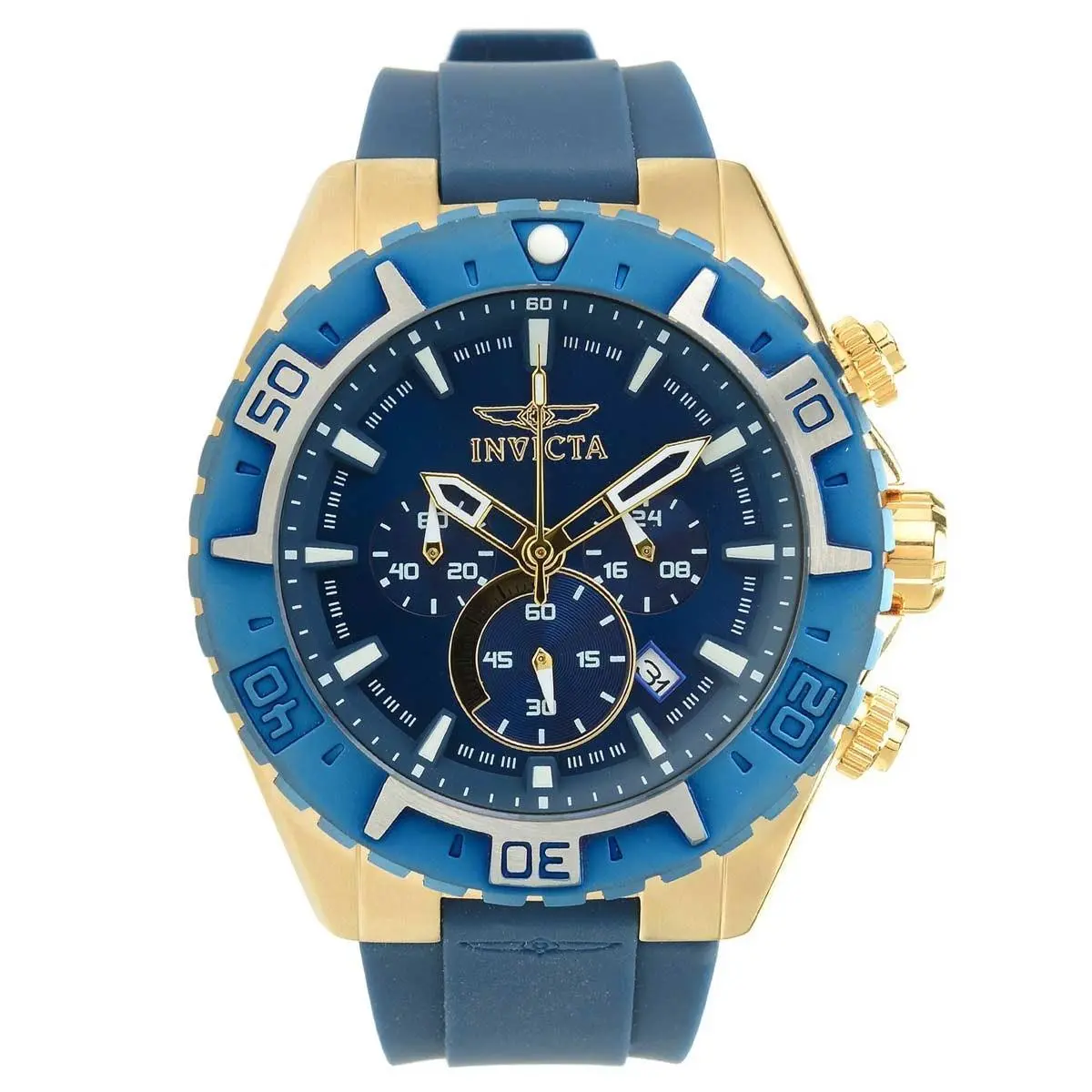 Invicta Men`s Watch Aviator Quartz Chronograph Blue Dial Rubber Strap 22525