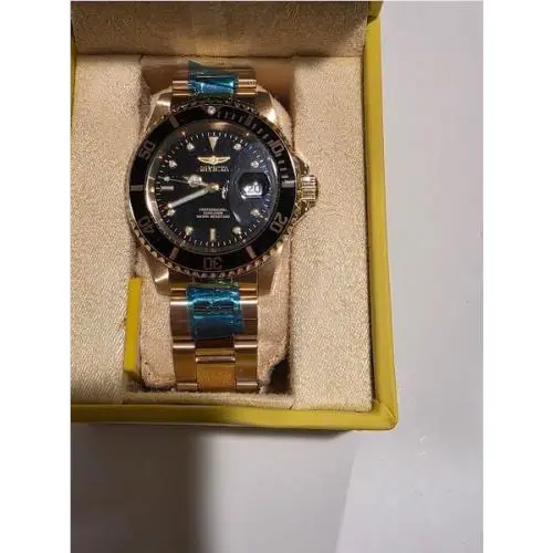 Invicta Gold Pro Diver Wrist Watch For Men with Black Face