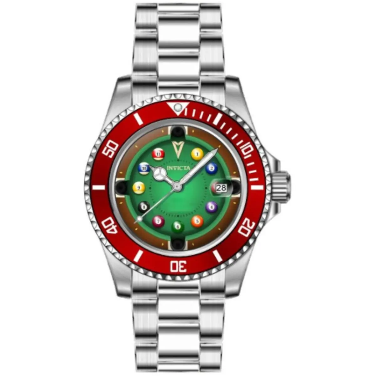 Men`s Watch Pro Diver Red and Green Dial Silver Steel Bracelet 50523 by Invicta