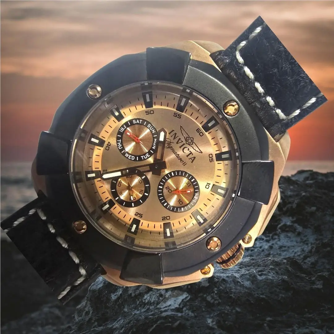 Invicta Signature II 46MM Bk/rose Chronograph Model 7291 Needs Battery