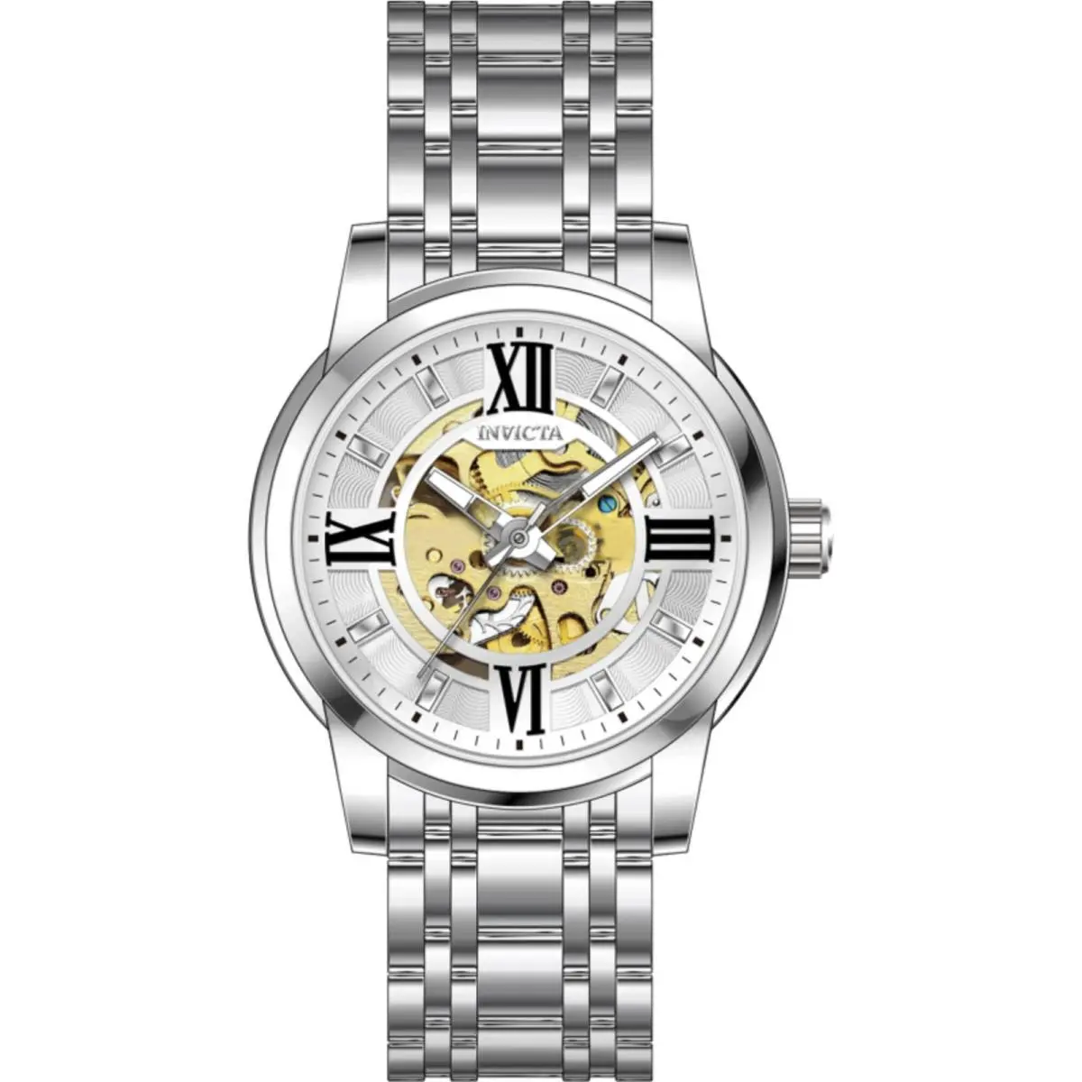 Invicta Men`s Watch Objet D Art Semi-skeleton Dial Silver Steel Bracelet 69133