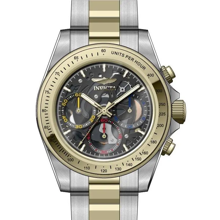 Invicta Men`s Watch Speedway Chrono Black Skeleton Dial Two Tone Case 50275