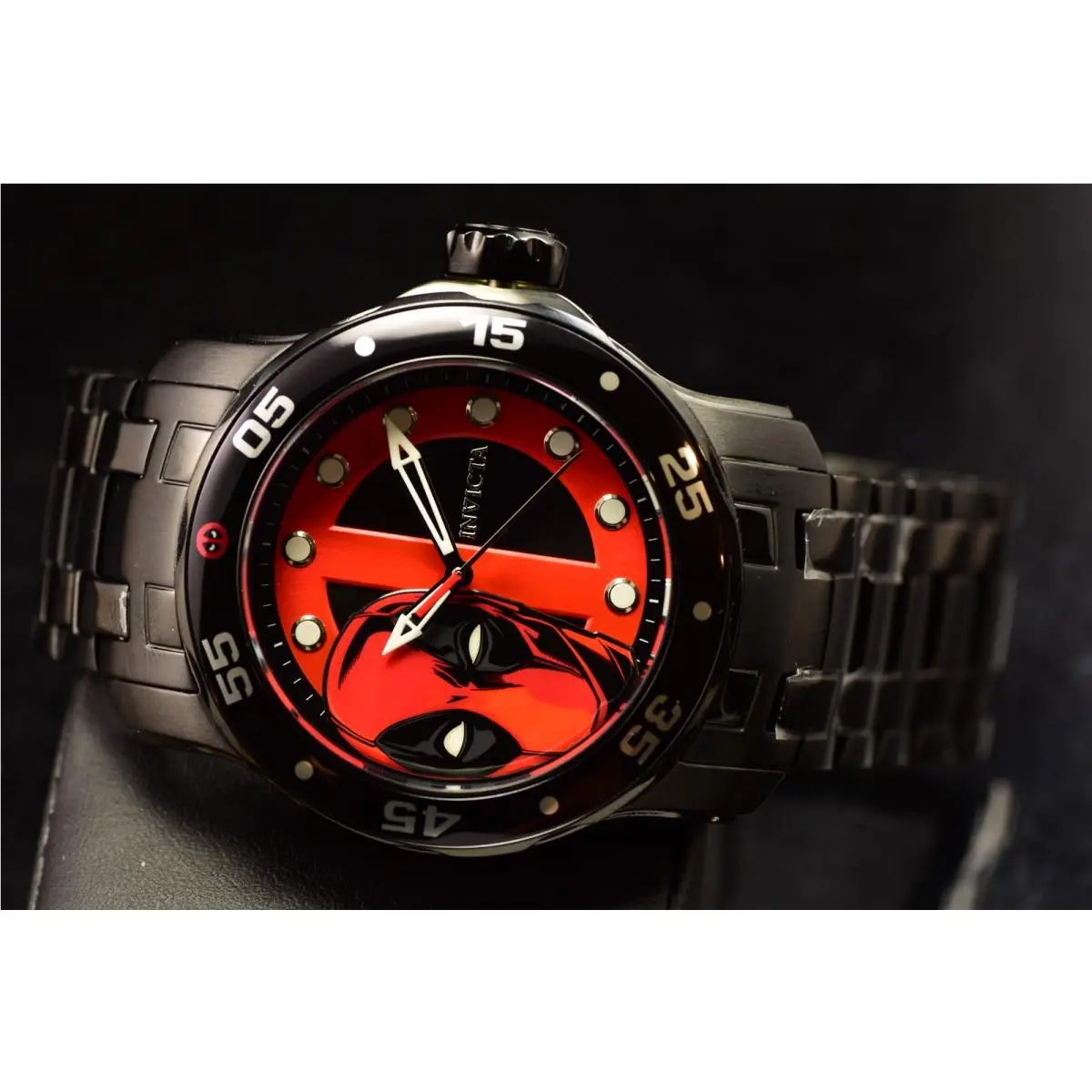 Invicta Marvel Deadpool 48mm Quartz Mens Black Tone SS Watch Limited Edition