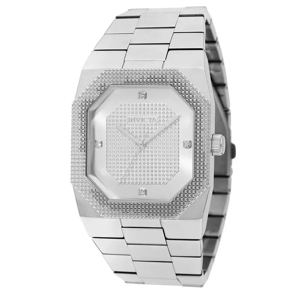 Invicta Cuadro Quartz Men`s Watch Silver Tone Stainless 40mm Octagon Face 49868