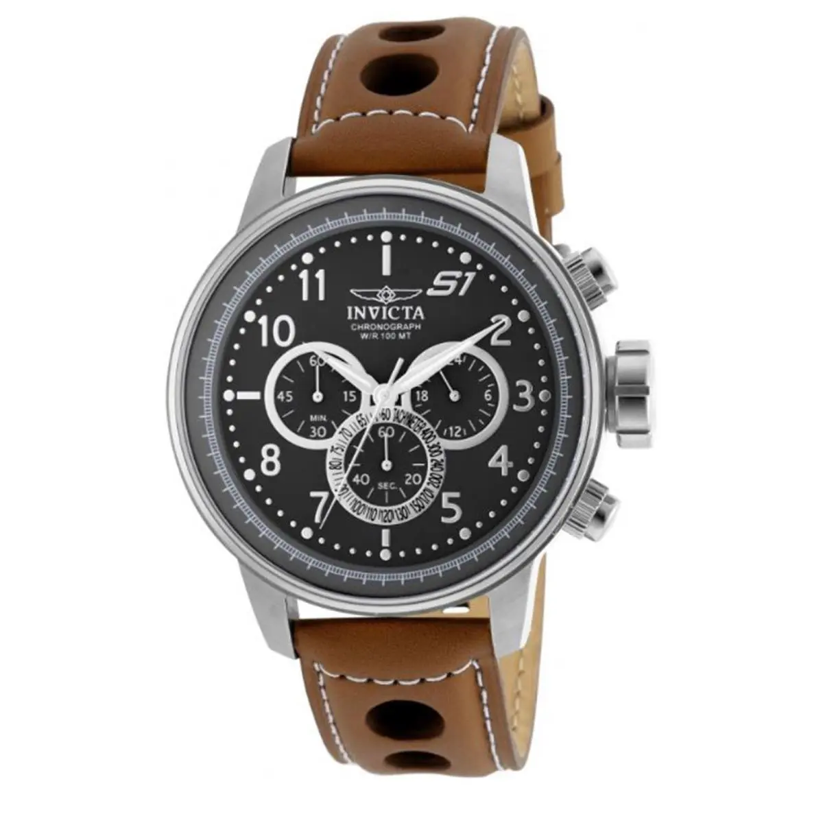 Invicta Men`s 90102 S1 Rally Quartz Multifunction Gunmetal Dial Watch - Dial: Black, Band: Brown