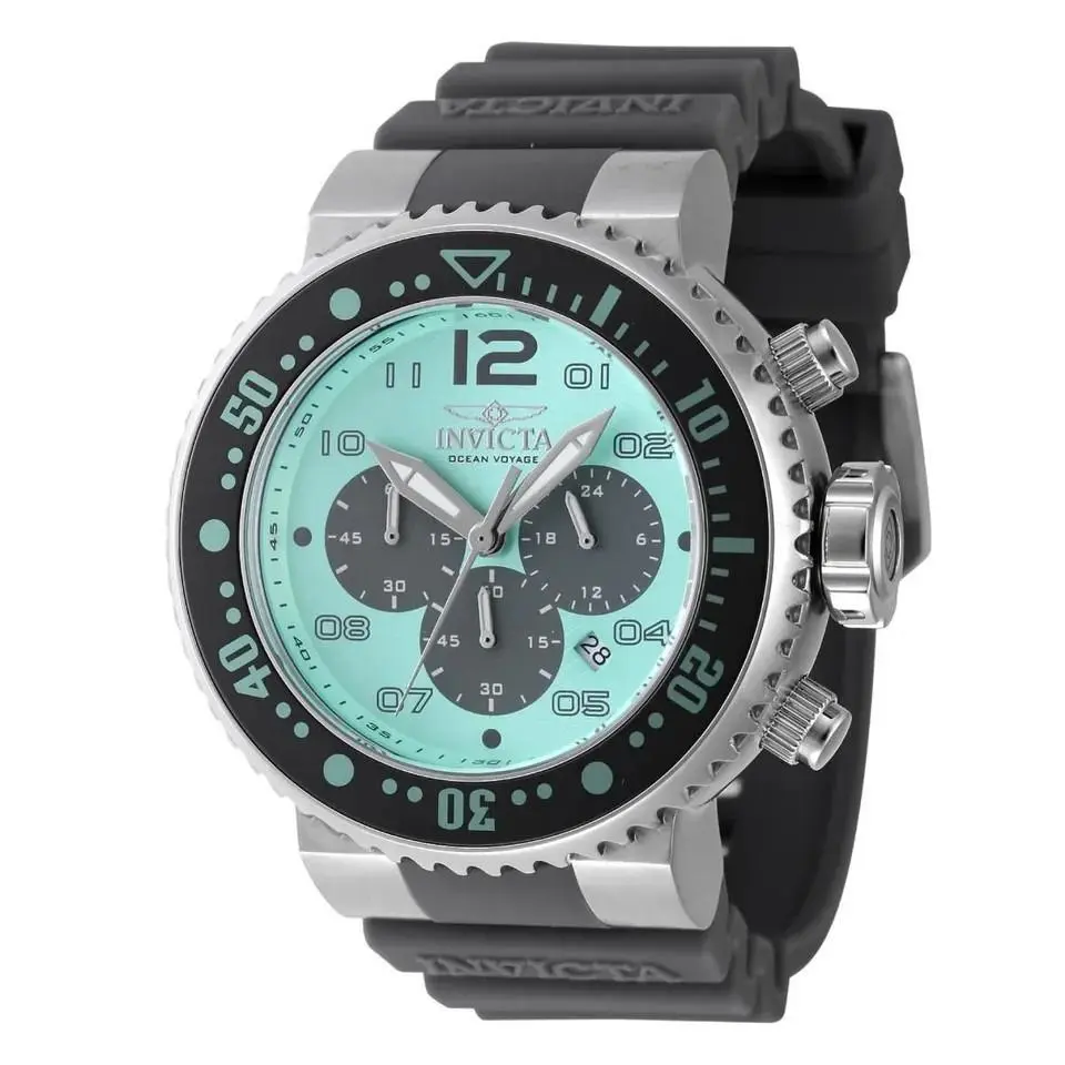 Invicta Pro Diver Crew Men`s 52mm Watch Light Blue Gray Silicone Band 47196 - Dial: Blue, Band: Gray, Bezel: Gray
