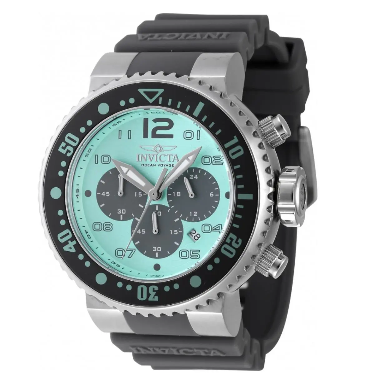 Invicta Pro Diver Ocean Voyage Men`s 52mm Teal Dial Chrono Watch 47196 - Dial: Blue, Gray, White, Band: Gray, Bezel: Black, Blue, Gray