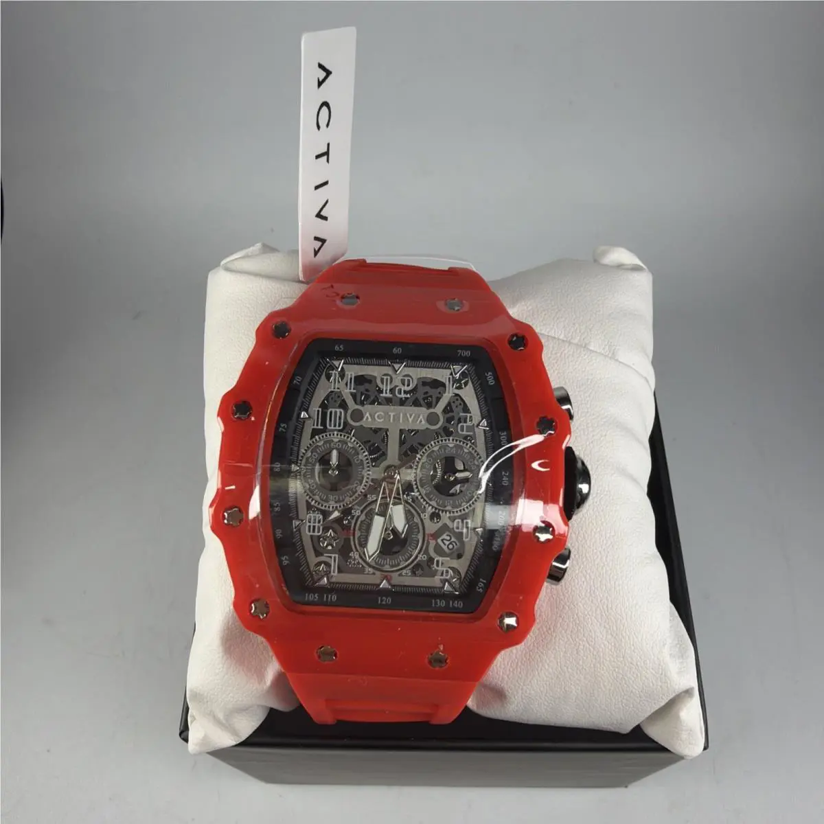 Invicta Activa Men’s Watch Red Case Silicone Strap Skeleton Dial